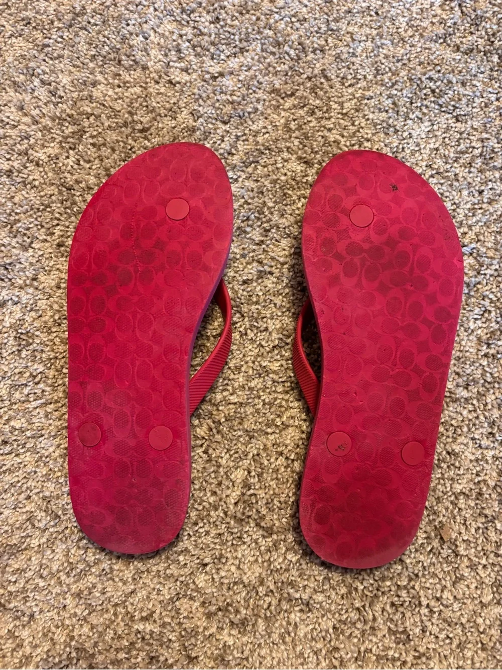Coach Red and Coral Logo Flip-Flop Sandals